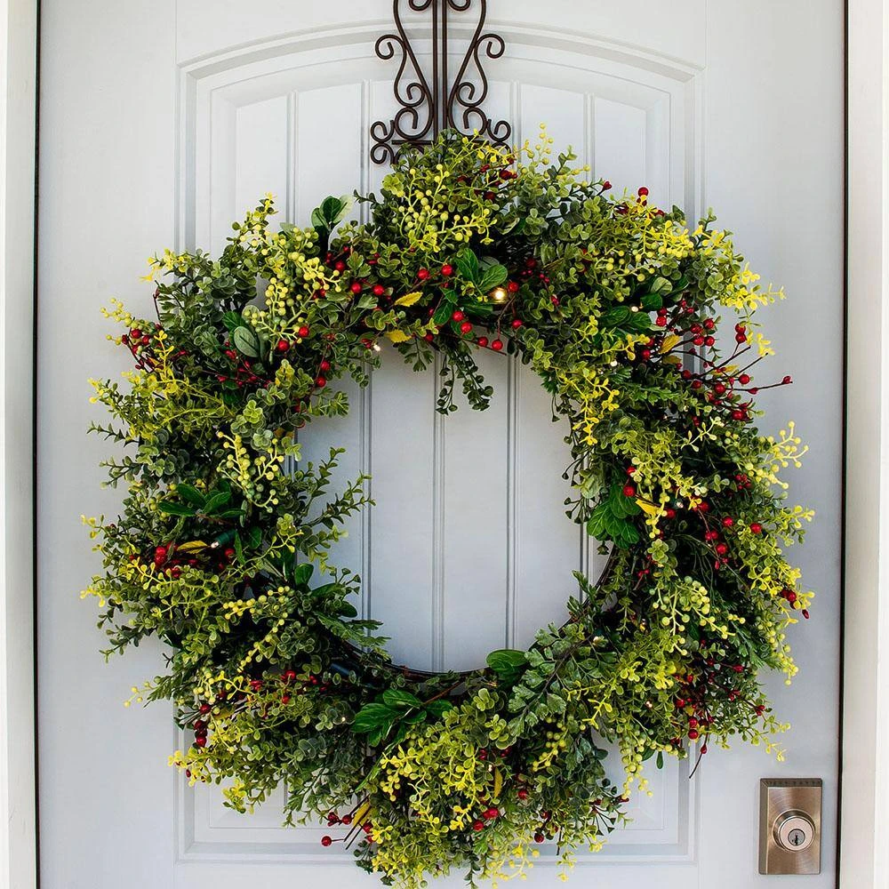 30 In. Artificial Pre-Lit LED Christmas Boxwood And Berry Wreath 5 30 In. Artificial Pre-Lit LED Christmas Boxwood And Berry Wreath - Image 3