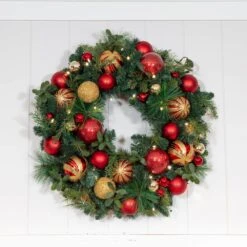 30 In. Artificial Pre-Lit LED Christmas Classic Wreath -Christmas Decor Shop village lighting company christmas wreaths v 20709 fa 1000