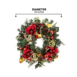 24 In. Artificial Red Magnolia Wreath -Christmas Decor Shop village lighting company christmas wreaths v 20718 44 1000