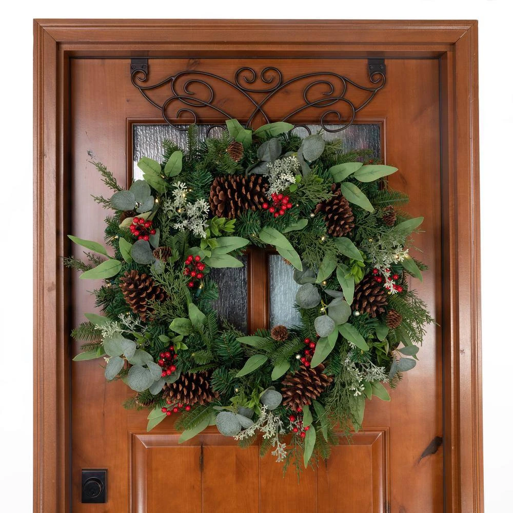 30 In. Green Battery-operated Prelit LED Artificial Christmas Wreath With Christmas Woods 4 30 In. Green Battery-operated Prelit LED Artificial Christmas Wreath With Christmas Woods - Image 2