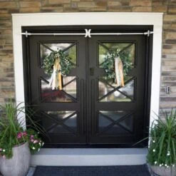 White Double Door Garland Hanger (for 52 In. Artificial - 82 In. Artificial Wide Doors) -Christmas Decor Shop village lighting company wreath hangers v 20721 wht 1f 1000