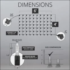 48 In. X 72 In. 100-Light M5 LED Warm White Net Light Set -Christmas Decor Shop wintergreen lighting christmas net lights 72496 1f 1000
