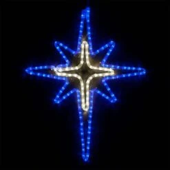 28 In. 149-Light LED Blue And Cool White Bethlehem Star With Cross Center