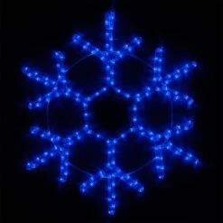 24 In. 138-Light LED Blue 18 Point Hanging Snowflake Decor