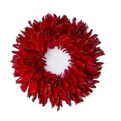 14 In. Artificial Feather Wreath With Glitter Tips