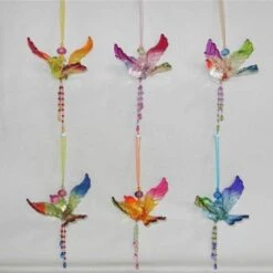 5 In. Hanging Acrylic Chickadee Ornaments With Beaded Tassels In 6 Assorted Colors