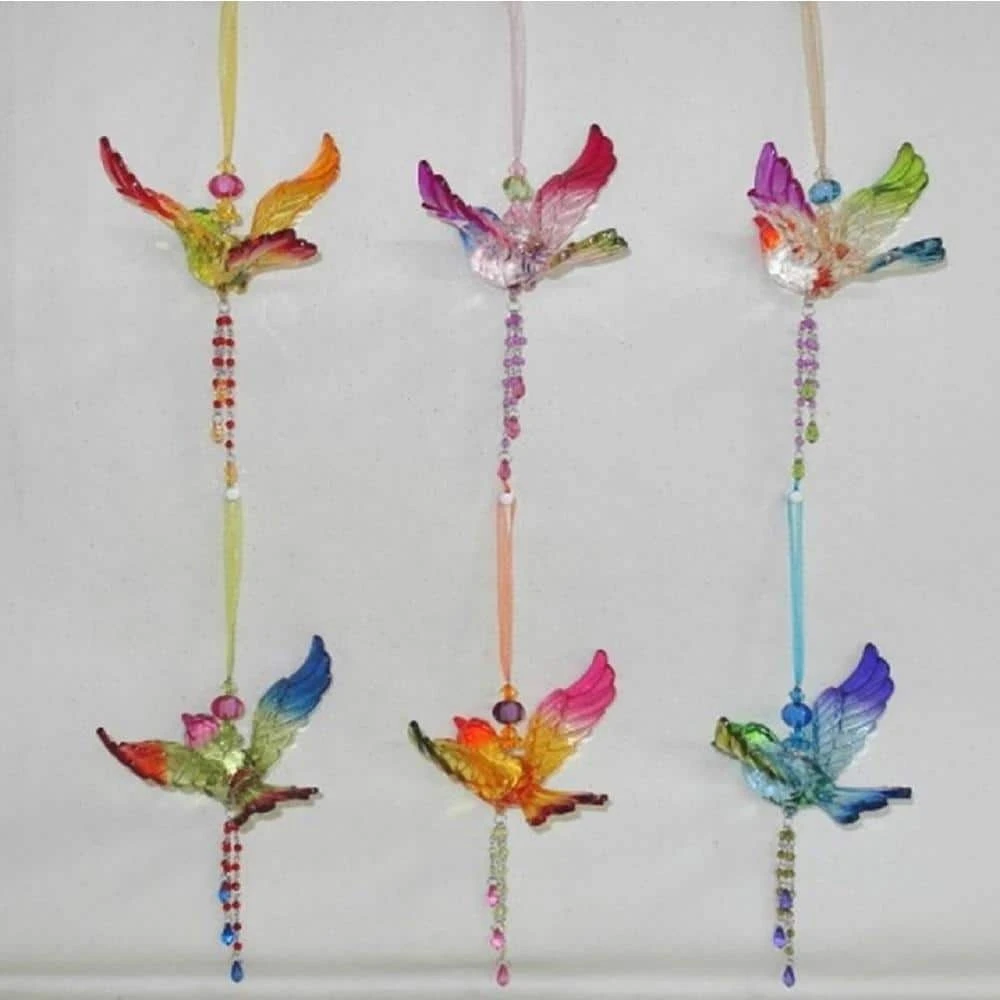 5 In. Hanging Acrylic Chickadee Ornaments With Beaded Tassels In 6 Assorted Colors 3 5 In. Hanging Acrylic Chickadee Ornaments With Beaded Tassels In 6 Assorted Colors