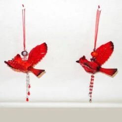 5 In. Acrylic Cardinal Ornaments With Beaded Tassel (Set Of 6)